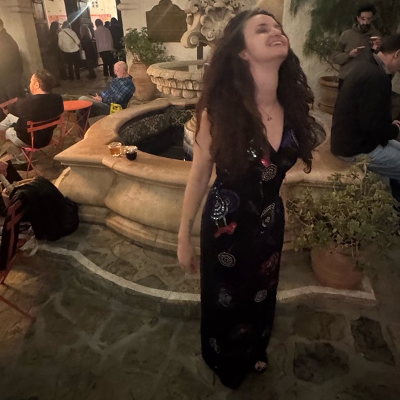 Marina black sequined beaded gown w side slit sexy glam prom gala - Picture 9 of 9